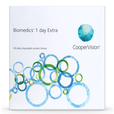 Biomedics 1 day Extra sphere daily disposable soft contact lenses, 90 count, BC 8.60 mm, DIA 14.20 mm, -1.50 diopters