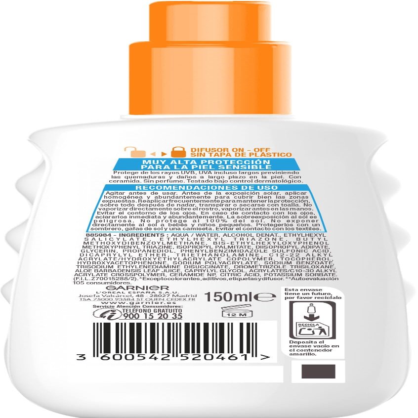 Garnier Delial Sensitive Advanced Sunscreen Spray for Fair, Sensitive and Sun-Intolerant Skin - SPF 50+ - 150 ml