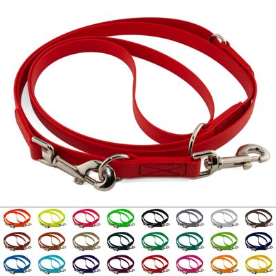 LENNIE Adjustable BioThane Lead, 9 mm Wide, 3 m Long, Red, Stitched, Double Leash