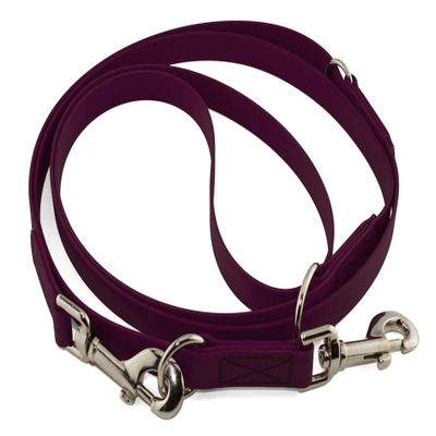 LENNIE Adjustable BioThane Leash, 13mm Wide, 3.5m Long, Burgundy, Sewn, Double Leash