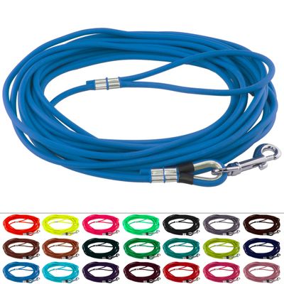 LENNIE Round BioThane Long Line for Dogs 15–25 kg, 6 mm, 12 m, with Hand Loop, Azure Blue