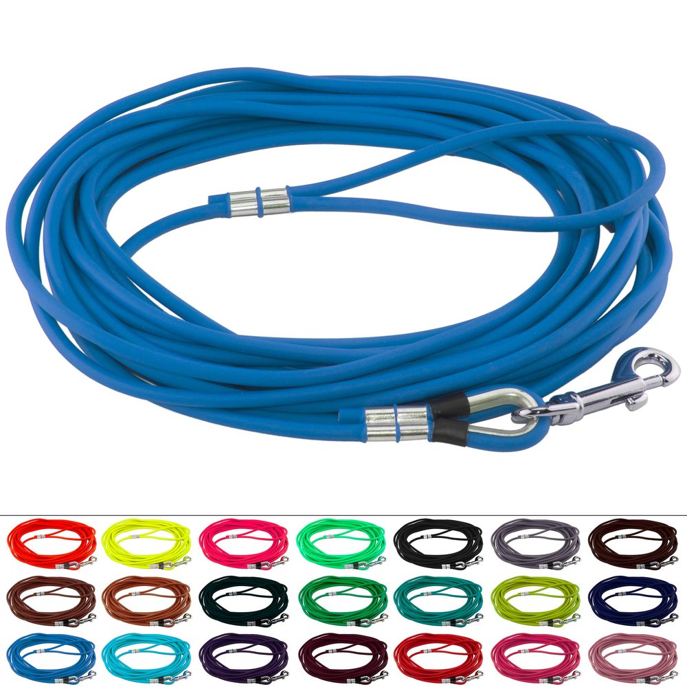 LENNIE Round BioThane Long Line for Dogs 15–25 kg, 6 mm, 12 m, with Hand Loop, Azure Blue