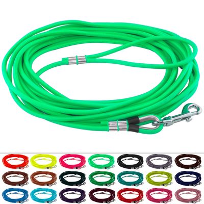 LENNIE Round BioThane Long Line for Dogs 15–25 kg, 6 mm, 15 m, Neon Green