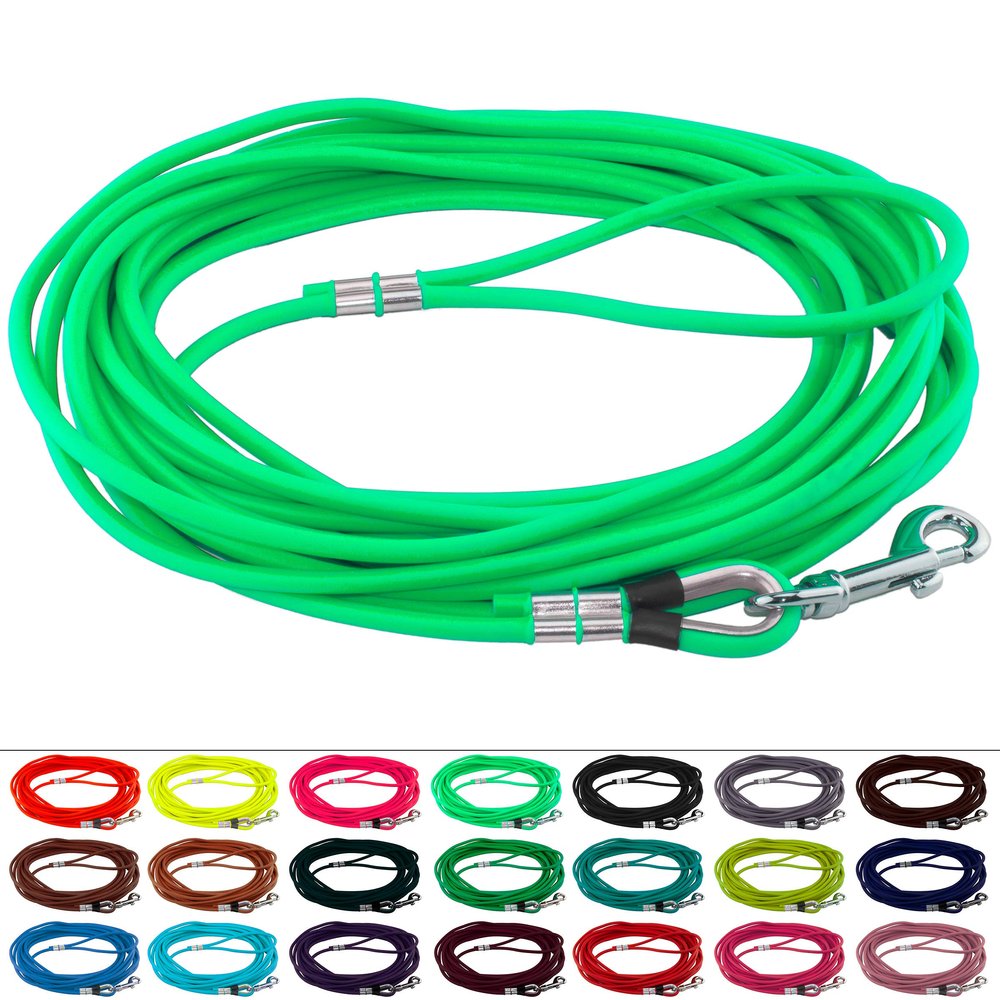 LENNIE Round BioThane Long Line for Dogs 15–25 kg, 6 mm, 15 m, Neon Green