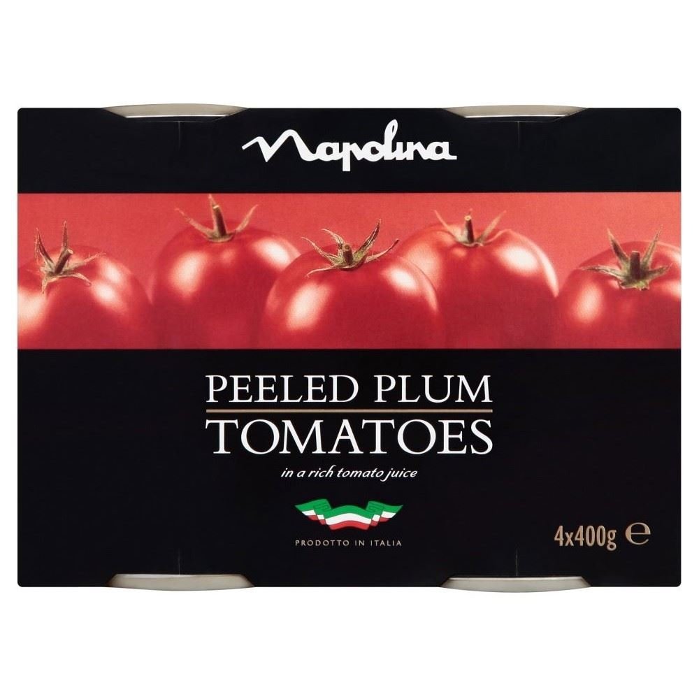 Napolina Peeled Plum Tomatoes in Tomato Juice (4 x 400 g) - Pack of 2