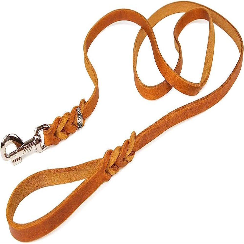 CopcoPet Oil-Tanned Leather Dog Leash, 2.5 m x 8 mm, Cognac