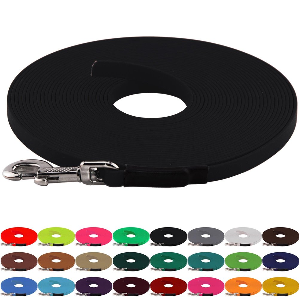 LENNIE BioThane Long Line, 19 mm, for Dogs 35 kg+, 20 m, No Hand Loop, Black, Stitched