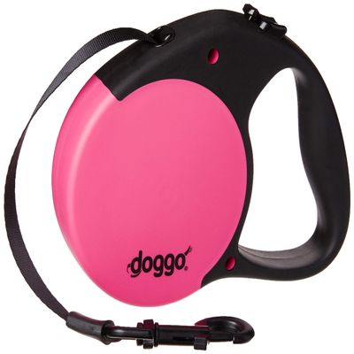 doggo Everyday Retractable Dog Leash, 4.6 m Belt, for Large Dogs up to 50 kg, Pink with Black Soft-Grip Handle