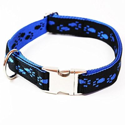 A. Hoffmann Alu-Max Premium Dog Collar, Soft Nylon, Black with Blue Paws, 55–90 cm, 25 mm