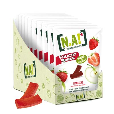 NA! Strawberry/Apple Fruit Snack - Healthy Snack for On the Go and Between Meals - Soft Fruit Pieces Made from 100% Fruit, No Added Sugar, Vegan - 10-Pack (10 x 35 g)