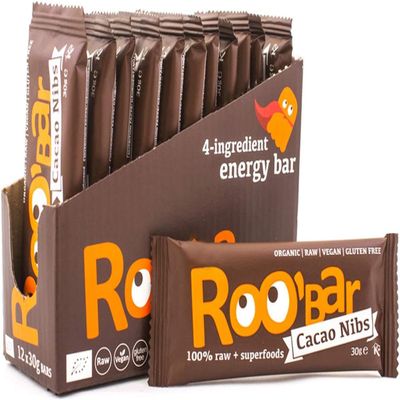 Roobar Raw Cacao Nib Bars – Dairy-Free & Gluten-Free, 100% Organic, Vegan, Superfoods, No Refined Sugar – 12 x 30 g
