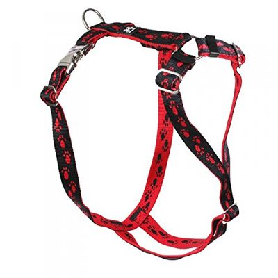 Feltmann Premium Dog Harness, Alu-Max Metal Buckles, Black Soft Nylon, Red Paws, 75–100 cm, 25 mm