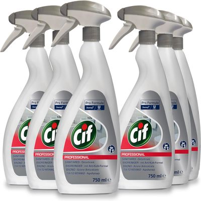 Cif Professional Bathroom Cleaner 2-in-1 Cleaner and Descaler, for Chrome-Plated Surfaces, Plastic and Ceramic, 6 x 0.75 L