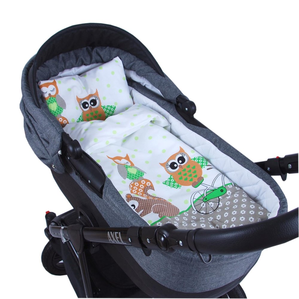 BabyLux 2-Piece Bedding Set for Stroller, Bassinet or Cradle, 60 x 78 cm, Green Owl