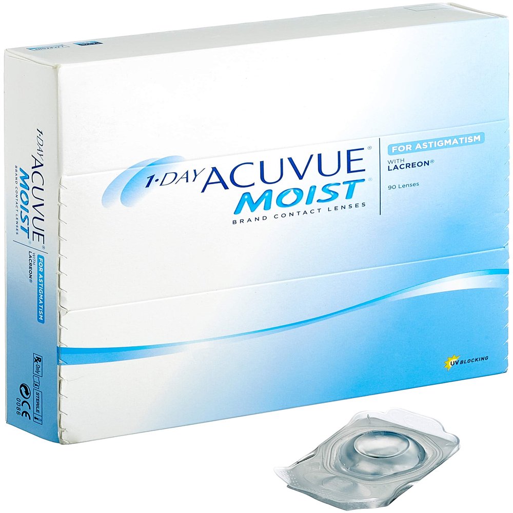 1-Day ACUVUE MOIST for Astigmatism, Soft Toric Daily Contact Lenses, 90 Count, BC 8.5 mm, DIA 14.50, CYL -2.25, Axis 180, -9.00 D