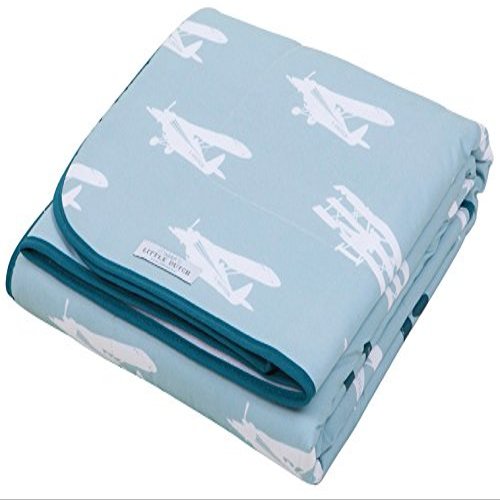 Little Dutch Pure & Soft Children's Blanket, Airplane, Mint Green, 110 x 140 cm