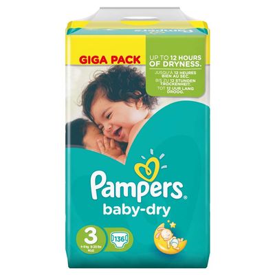 Pampers Baby Dry Size 3 Midi, 4–9 kg, Giga Pack, 136 Diapers