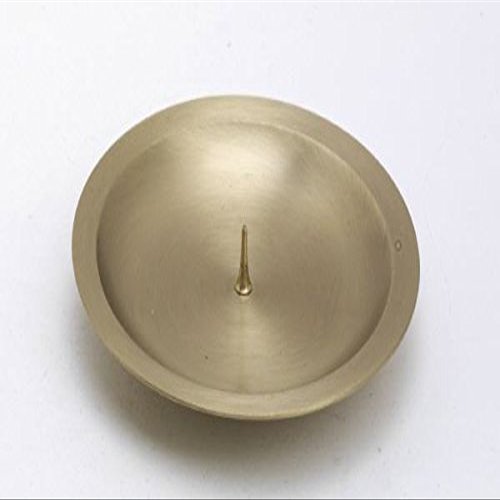 Communion Candle Holder with Spike, Matte Gold Brass Decorative Plate, 10 cm