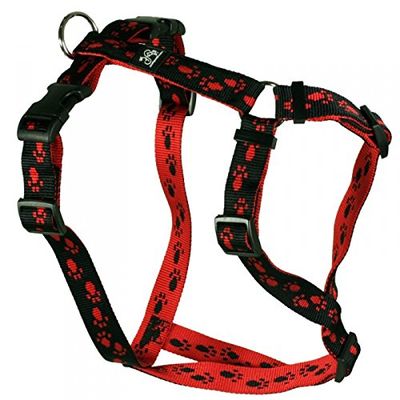 Feltmann Dog Harness – Black Soft Nylon with Red Paws, 60–80 cm Chest, 25 mm Width