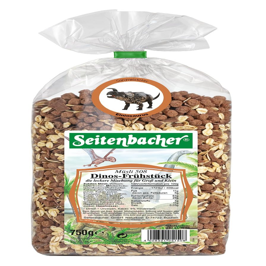 Seitenbacher Muesli Dinos Breakfast | Wheat-Free | Oats | Hazelnut Brittle | Lots of Chocolate | 1 x 750 g
