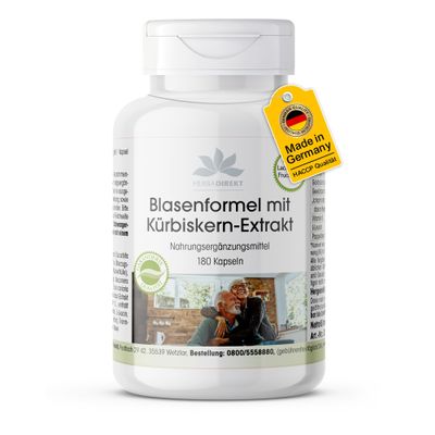 Bladder Formula with Pumpkin Seed Extract - 180 Capsules - with Goldenrod Herb, St. John's Wort and Vitamin E - Vegan | HERBADIREKT by Warnke Vitalstoffe - German Pharmacy Quality