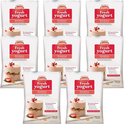 EasiYo Strawberry Yogurt Powder, 8 Sachets | Each Makes 1 kg of Yogurt