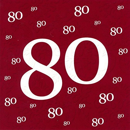 AvanCarte 80th Birthday Napkins, Embossed, 20 Count, 3-Ply, 33 x 33 cm
