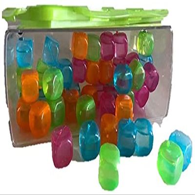 48 Reusable Multicolor Plastic Ice Cubes with Freezer Box and Wooden Tongs