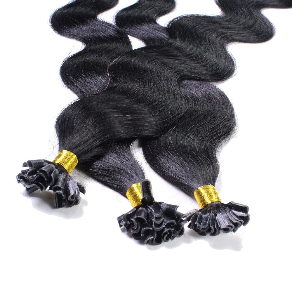 hair2heart Wavy Human Hair Bonding Extensions – 150 Strands, 0.5 g, 60 cm, 2/0 Black