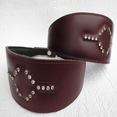 Greyhound Leather Collar with Cubic Zirconia, Brown, 44–53 cm Neck