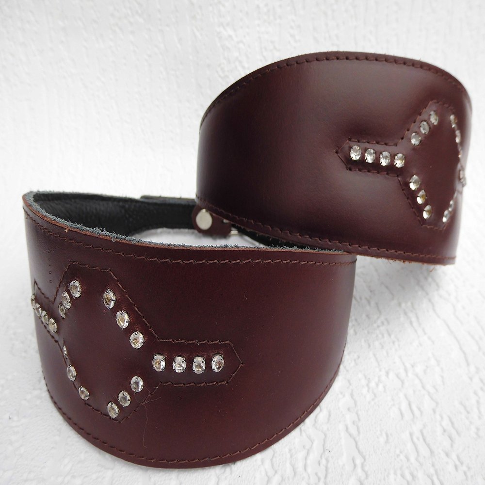 Greyhound Leather Collar with Cubic Zirconia, Brown, 44–53 cm Neck