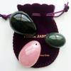 Yoni Egg Set of 3 Gemstones: Nephrite, Rose Quartz & Black Obsidian, L/M/S, Pre-Drilled, Certified, with Instructions view 1