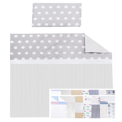 Vizaro Quilted Blanket and Pillow Set for Moses Basket, 70 x 80 cm, 100% Cotton, Dots and Lines