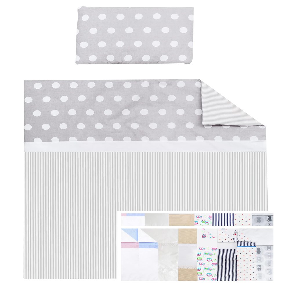Vizaro Quilted Blanket and Pillow Set for Moses Basket, 70 x 80 cm, 100% Cotton, Dots and Lines