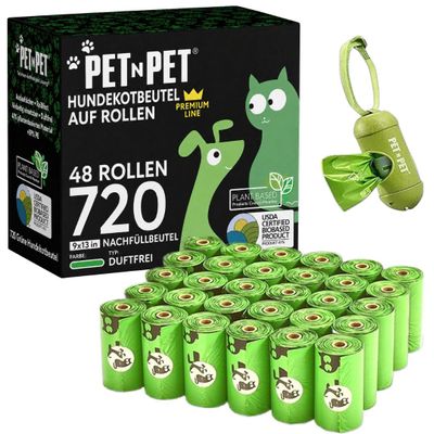 PET N PET Premium Dog Poop Bags, 720 Count, 48 Rolls