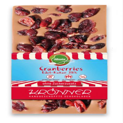 Krönner Stevia Milk Chocolate with Cranberries, 38% Cocoa
