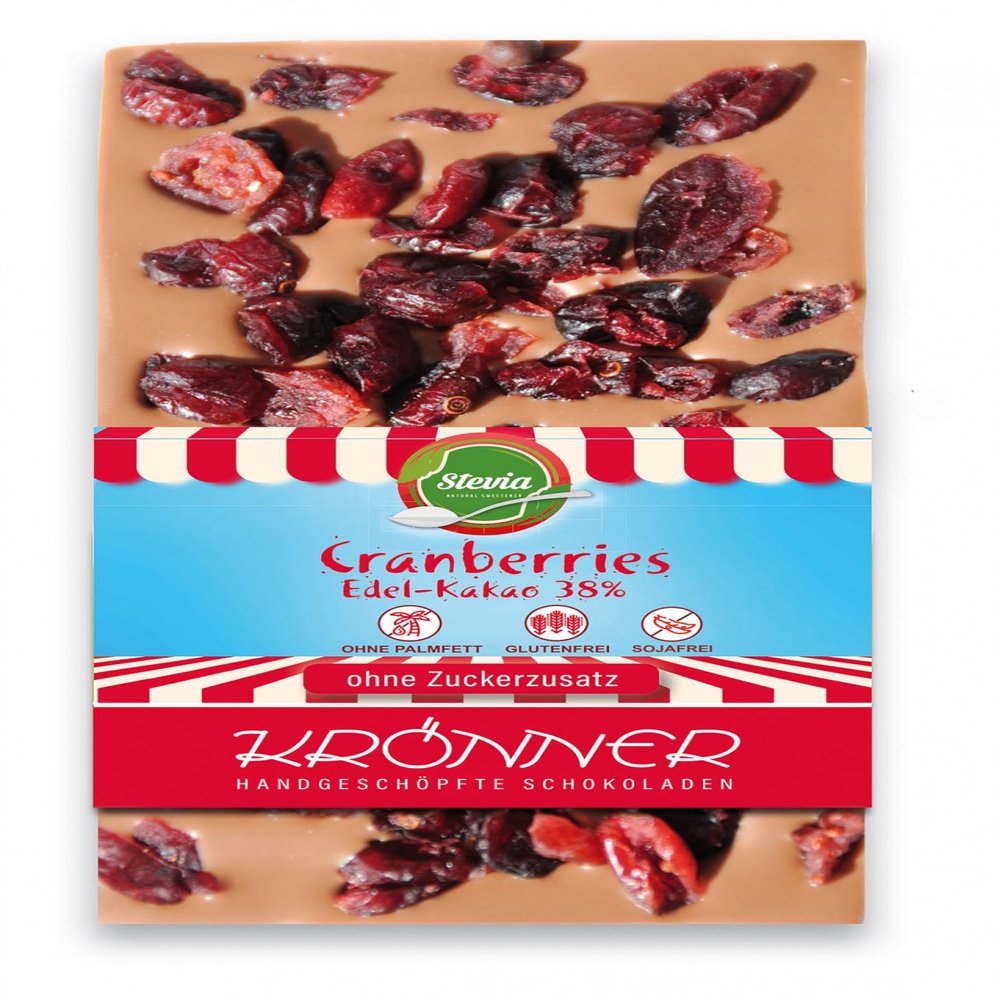 Krönner Stevia Milk Chocolate with Cranberries, 38% Cocoa