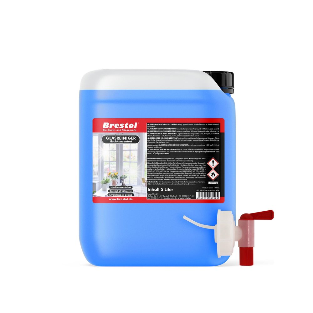 Brestol Ready-to-Use Glass Cleaner, 5 Liters, with 51 mm Tap