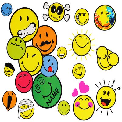 15-Piece Smiley World Wall and Window Sticker Set with Personalized Name