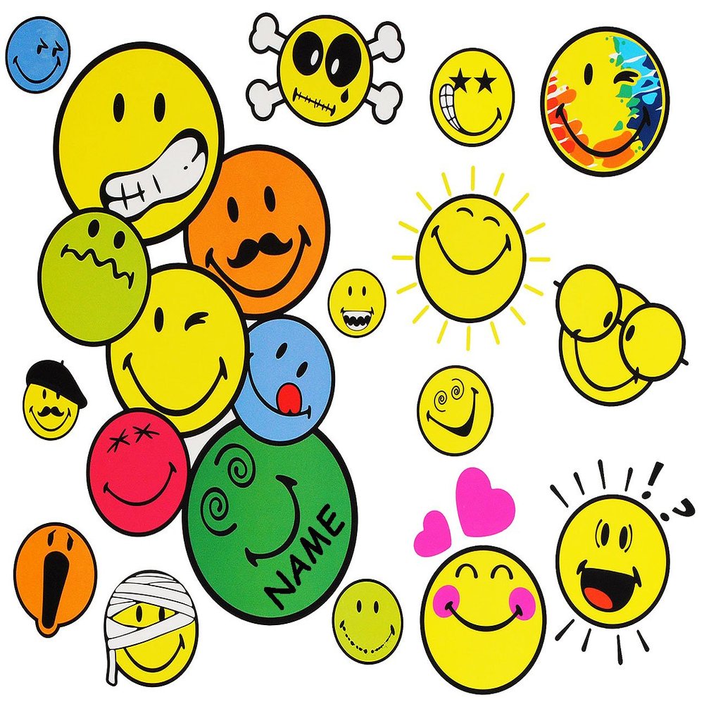 15-Piece Smiley World Wall and Window Sticker Set with Personalized Name