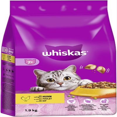 WHISKAS 7+ Senior Cat Food, Chicken, 2-Pack (2 x 1.9 kg)