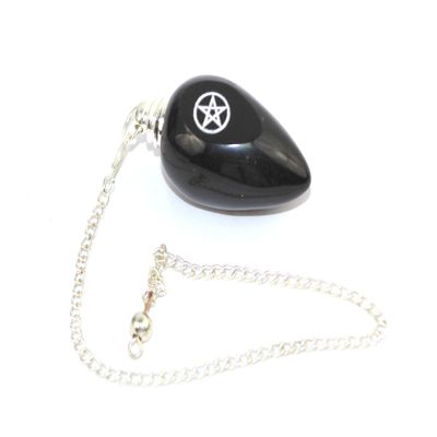Prajet Black Agate Engraved Pentagram Pendant Pendulum