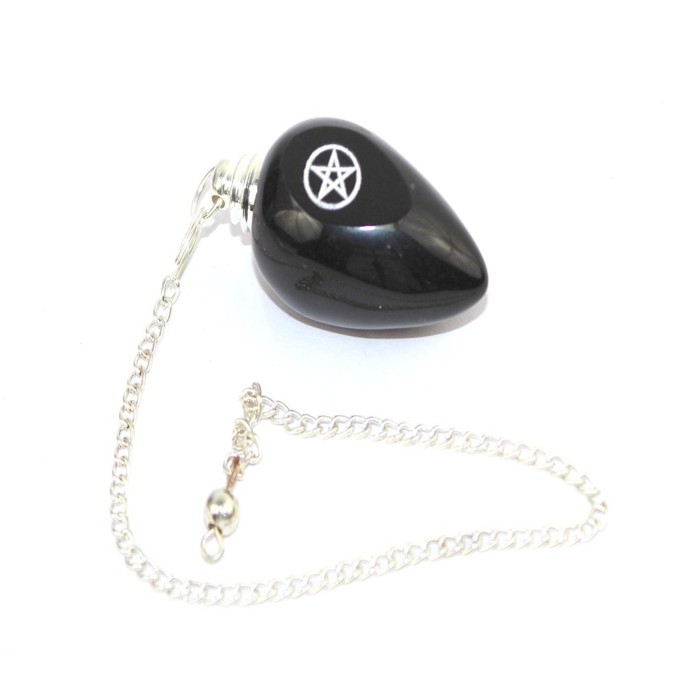 Prajet Black Agate Engraved Pentagram Pendant Pendulum