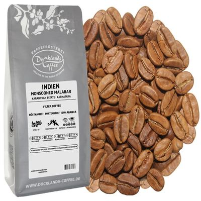 India Monsooned Malabar AA | whole bean | ground | aromatic | low-acid | roasted coffee, display weight 1,000 g, whole-bean flavor