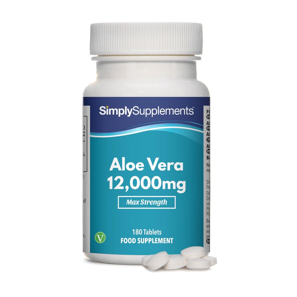 Aloe Vera 12,000 mg - 180 Tablets - Suitable for Vegans - 3-Month Supply - SimplySupplements