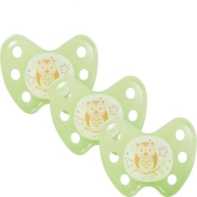 dentistar Night Silicone Pacifier 3-Pack, Size 2, 6–14 Months, Owl Green