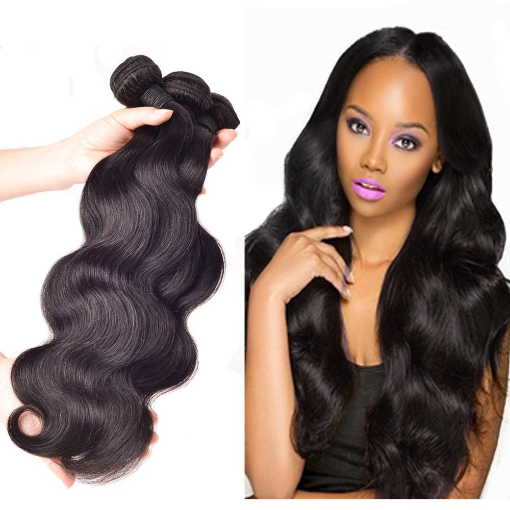 YanT HAIR Grade 8A Unprocessed Brazilian Wavy Human Hair, 3 Bundles, 35.6 cm, 35.6 cm, 40.6 cm, Natural Black