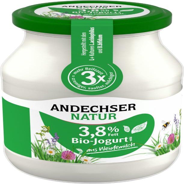 Organic Mild Plain Yogurt 3.8% Fat, 6 x 500 g