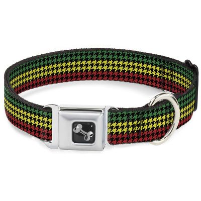 Buckle-Down Seatbelt Buckle Dog Collar - Black/Rasta Houndstooth - 1 in Wide - Fits 15-26 in Neck - Large