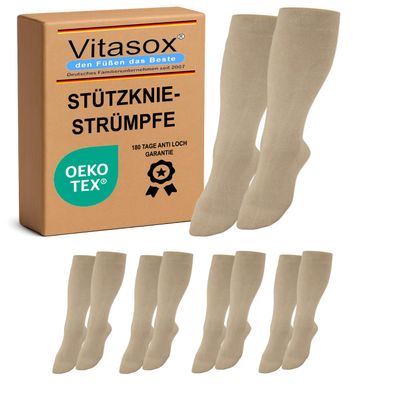 Vitasox Unisex Support Knee-High Socks, 4 Pairs, Beige, 43–46, 44456